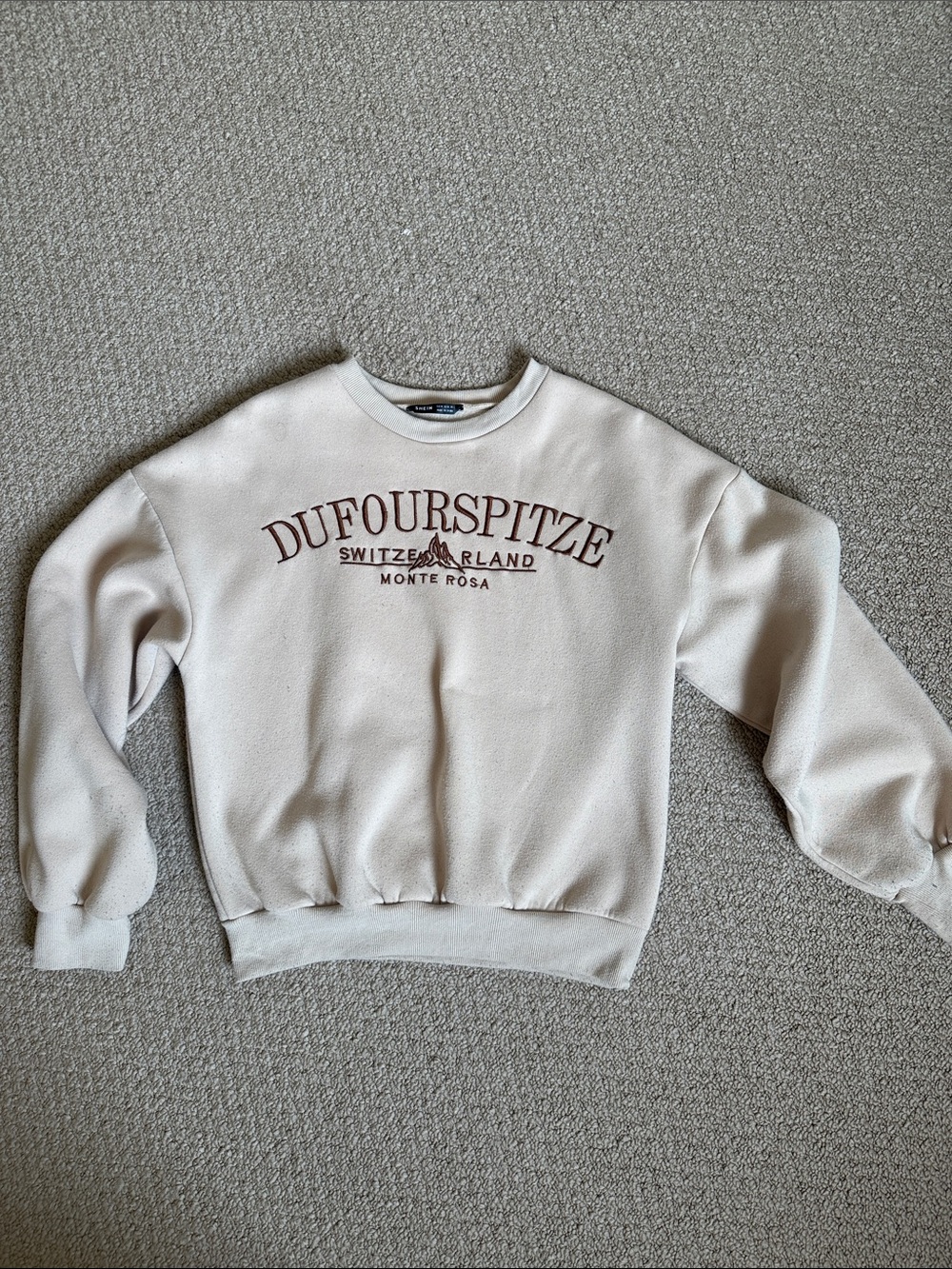 SHEIN Cream Crewneck Sweatshirt with Maroon Logo